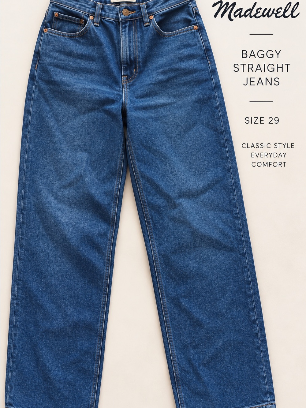 Madewell Baggy Straight Jeans Size 29 Dark Worn Indigo High Rise